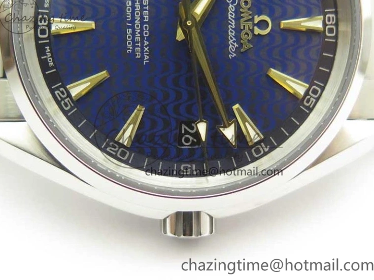 0127 Aqua Terra 150M SS VSF 1:1 Best Edition Blue Wave Textured Dial YG Hand on SS Bracelet A8500 Super Clone Sporty 8026